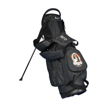 Sac de golf / sac de golf trépied en noir. Concevoir en ligne 2 zones personnalisées: poches pour balles, système de transport..  Sac de golf imperméable et brodé individuellement